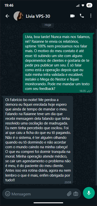 depoimento no WhatsApp: o que eu comprei foi dormir tranquila — é ter alguém olhando enquanto eu durmo