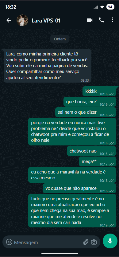 depoimento no WhatsApp: nunca mais tive problema, tudo resolvido no mesmo dia sem cair nada